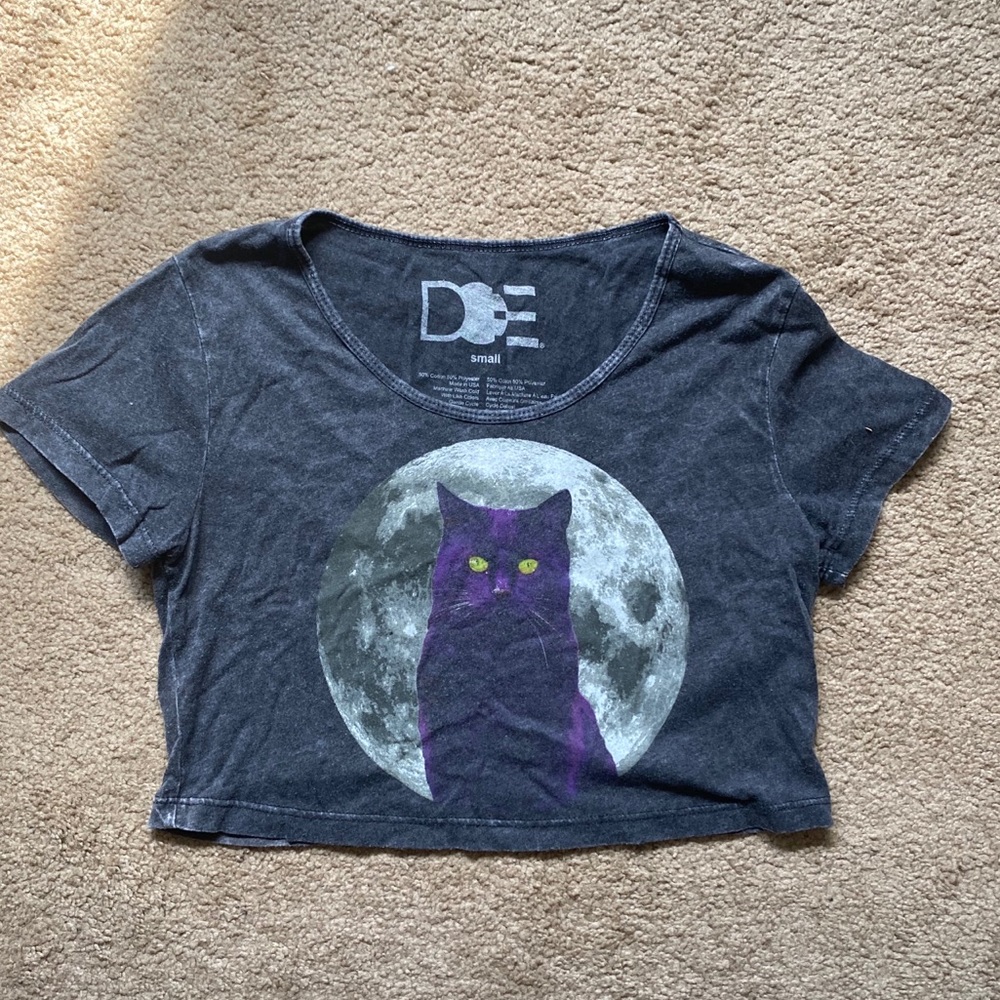 DOE • Black Cat Full Moon Crop Top • Small